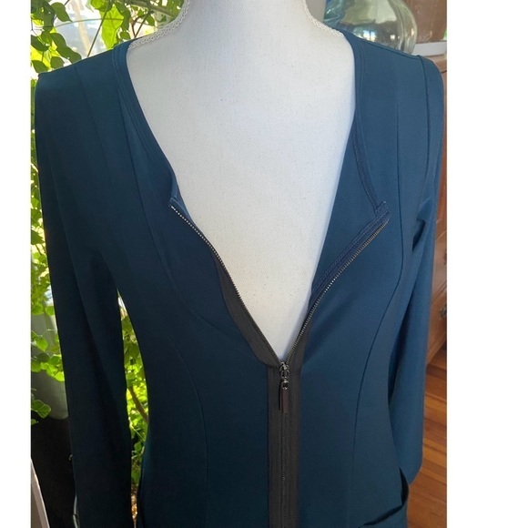 Sun Kim Comfy USA Blue Stretch Jersey Dress Size XS Zip Front Lantern Balloon - Picture 4 of 15